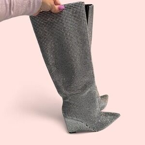 Crystal Rhinestone Tall Wedge Boots – Silver – Size‎ 9M